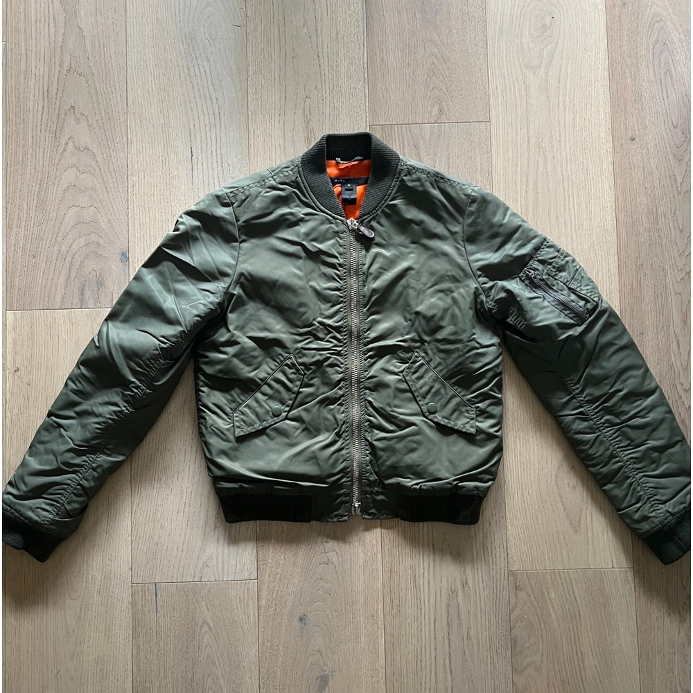 Marc Jacobs green bomber jacket with orange lining